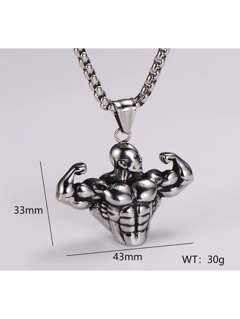 Men's Bodybuilder Muscle Pendant Necklace Stainless Steel Chain
